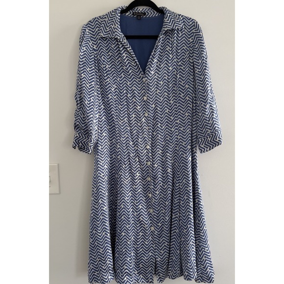 Brooks Brothers Dresses & Skirts - BROOKS BROTHERS Blue White 100%Silk Charmeuse Shirtdress Women's Sz10 PreppyCity